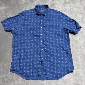 Ralph Lauren Linen Hawaiian Camp Shirt Mens XL Short Sleeve Logos All Over